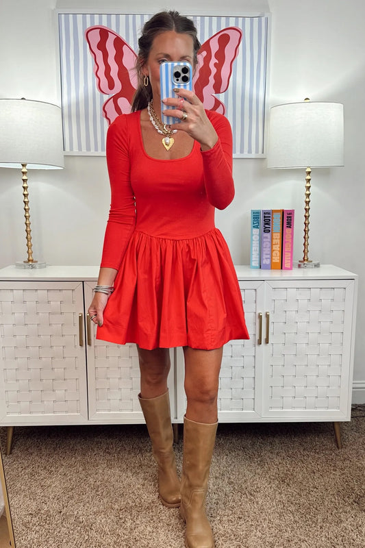 Fire red long sleeve dress