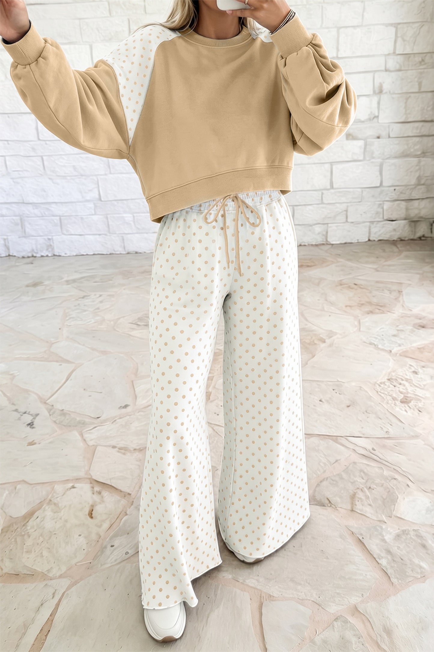 Polka dot Casual Long sleeve pullover set