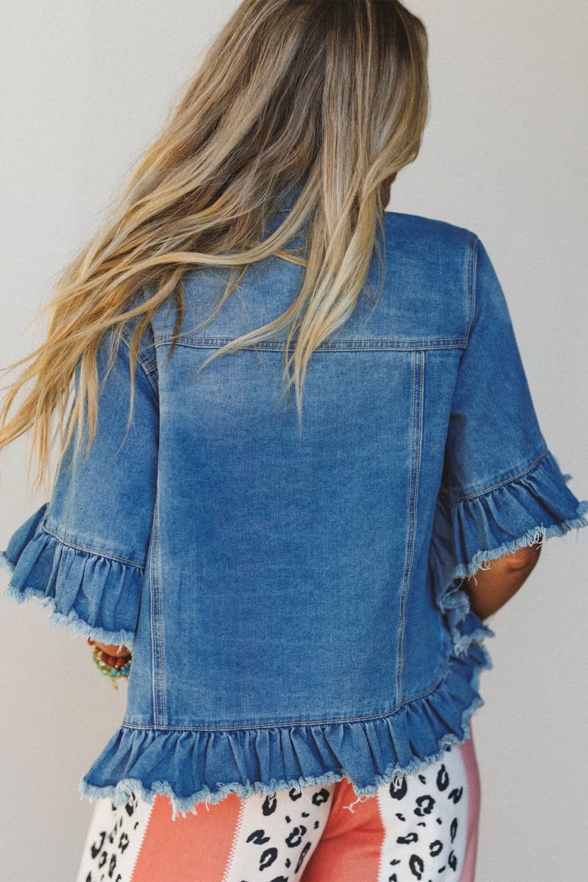 Blue Ruffle hem denim jacket