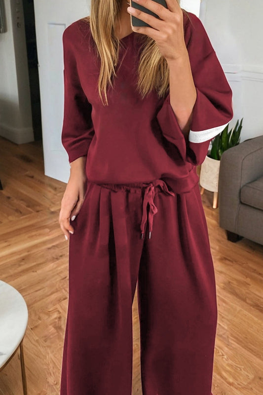 Burgundy Varsity pants set