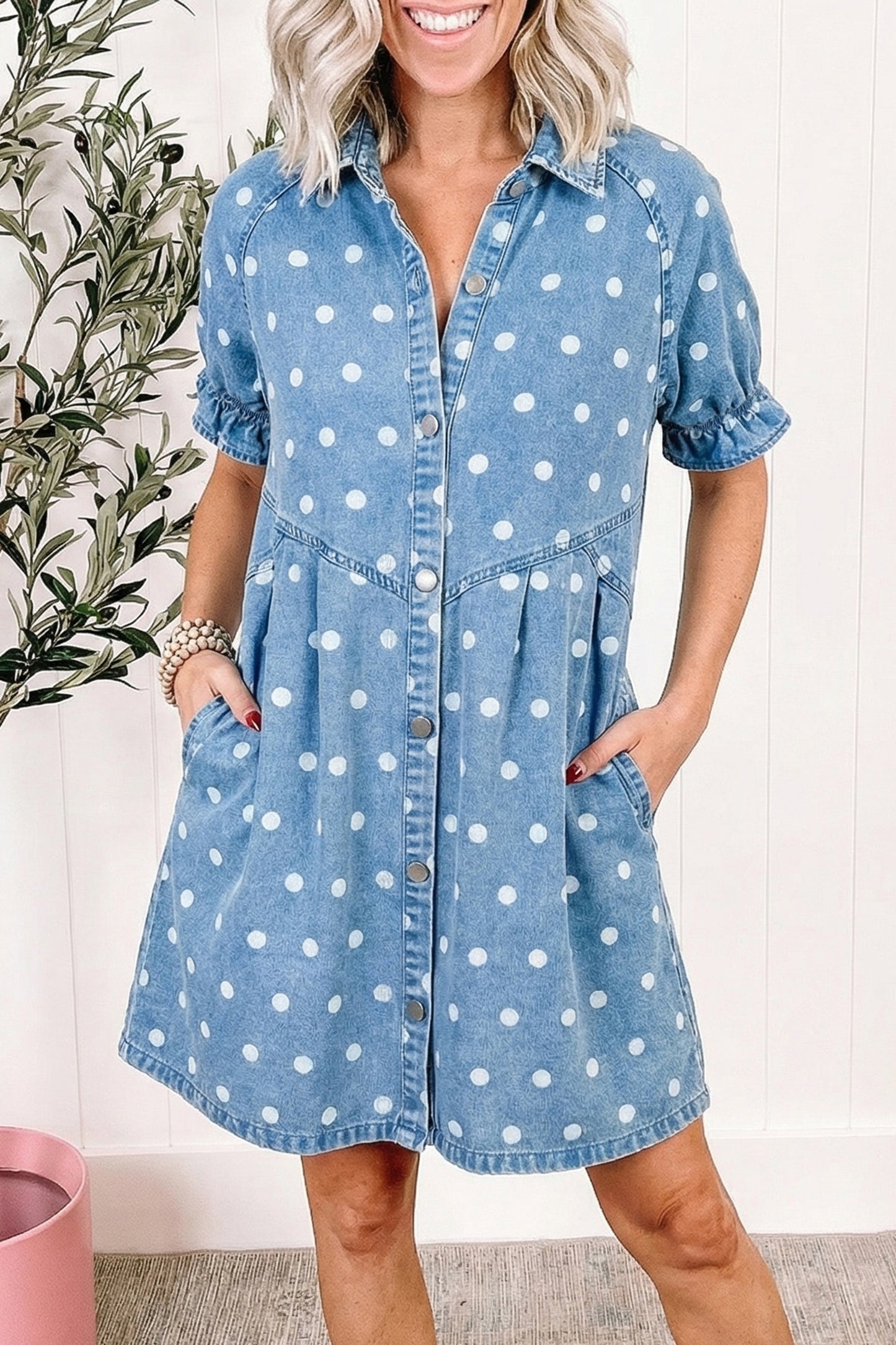 Denim Polka Dot Dress