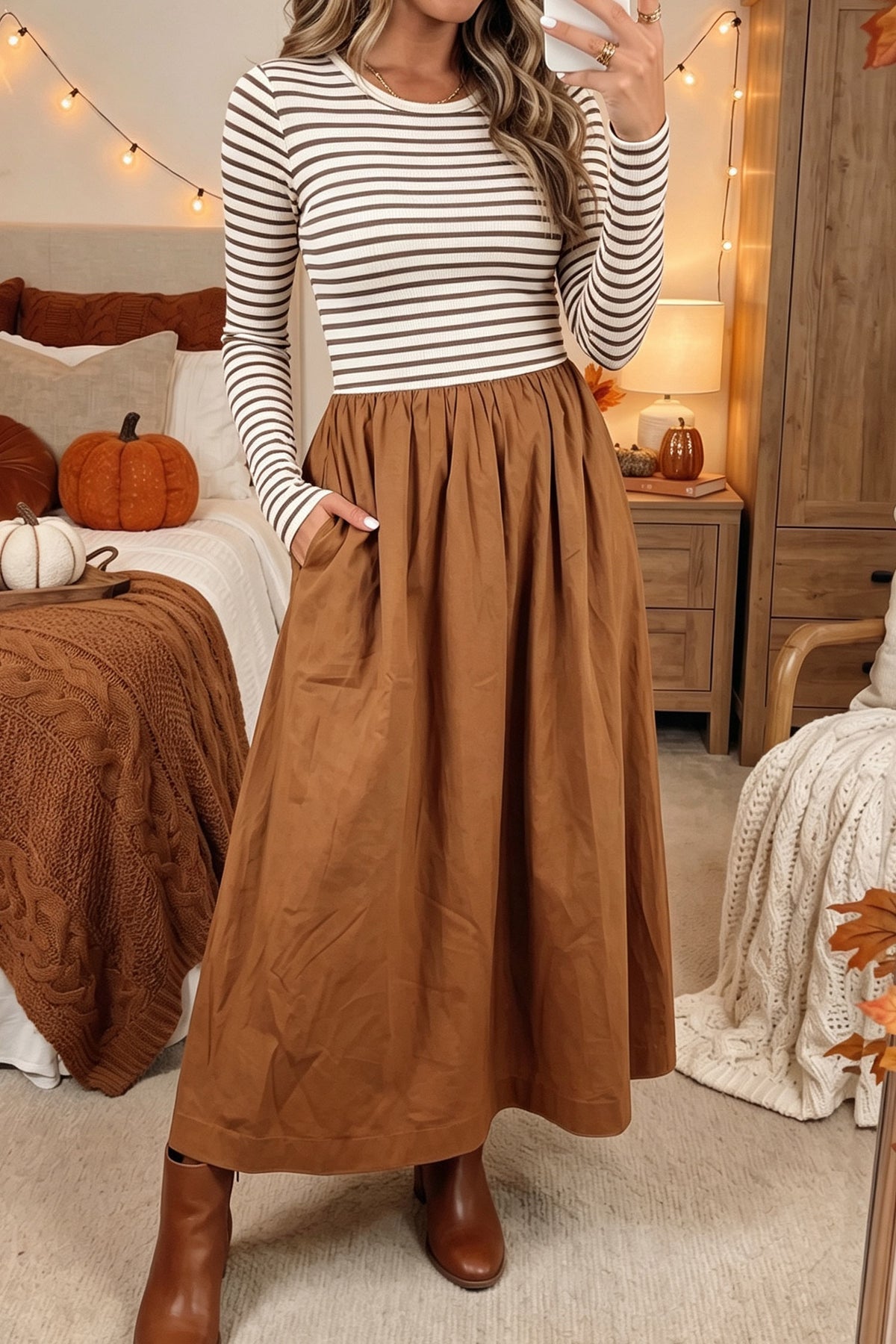 Brown Long sleeve Dress