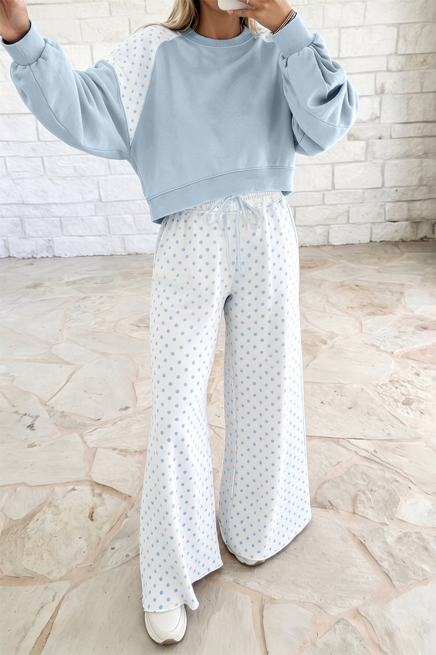 Polka dot Casual Long sleeve pullover set