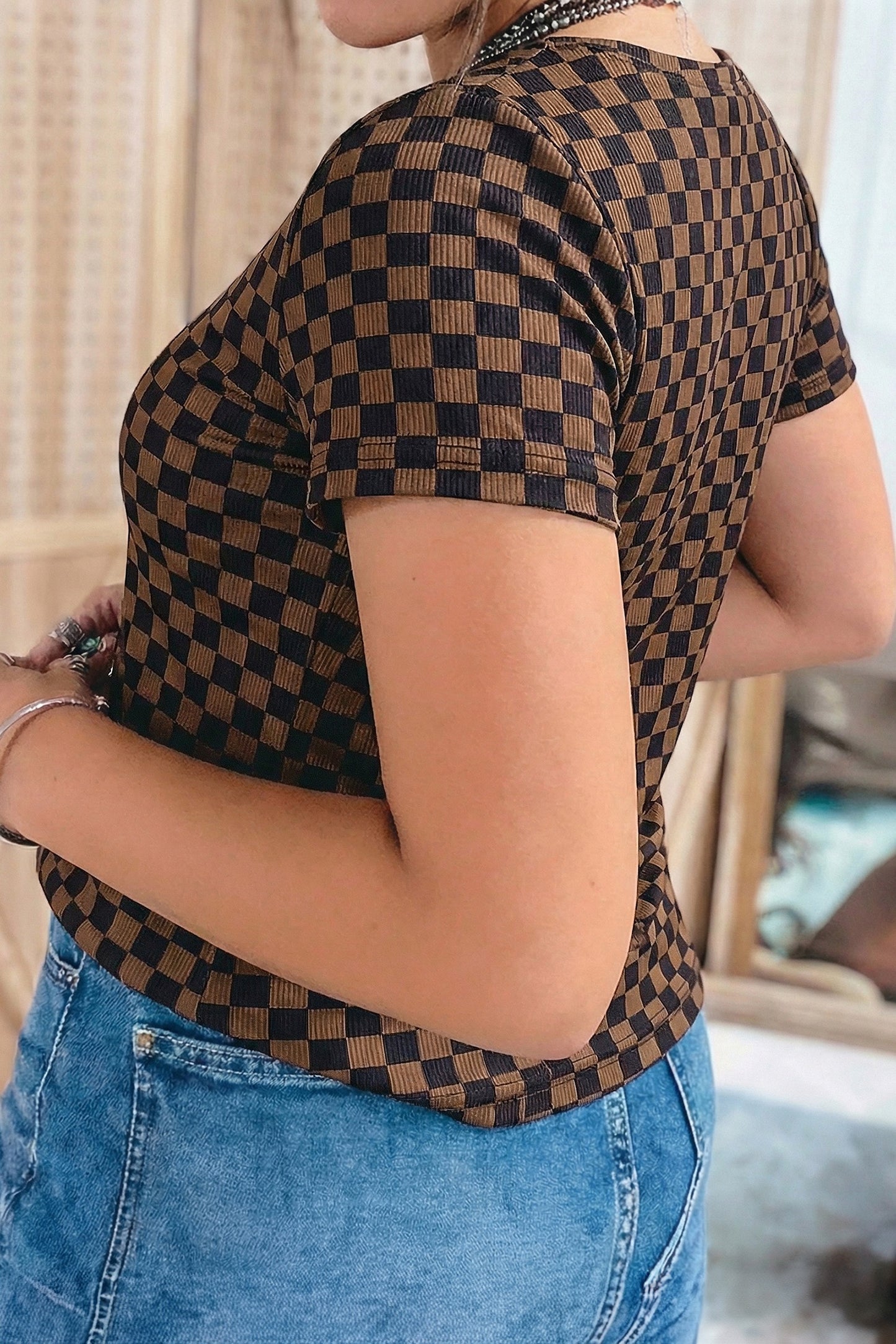 Black And Brown Check Top