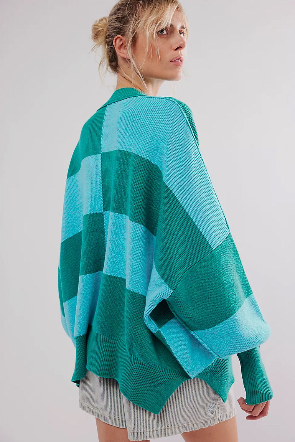 Green Checkered Oversized Sweater