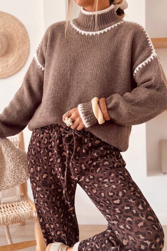 Dark khaki drop shoulder sweater