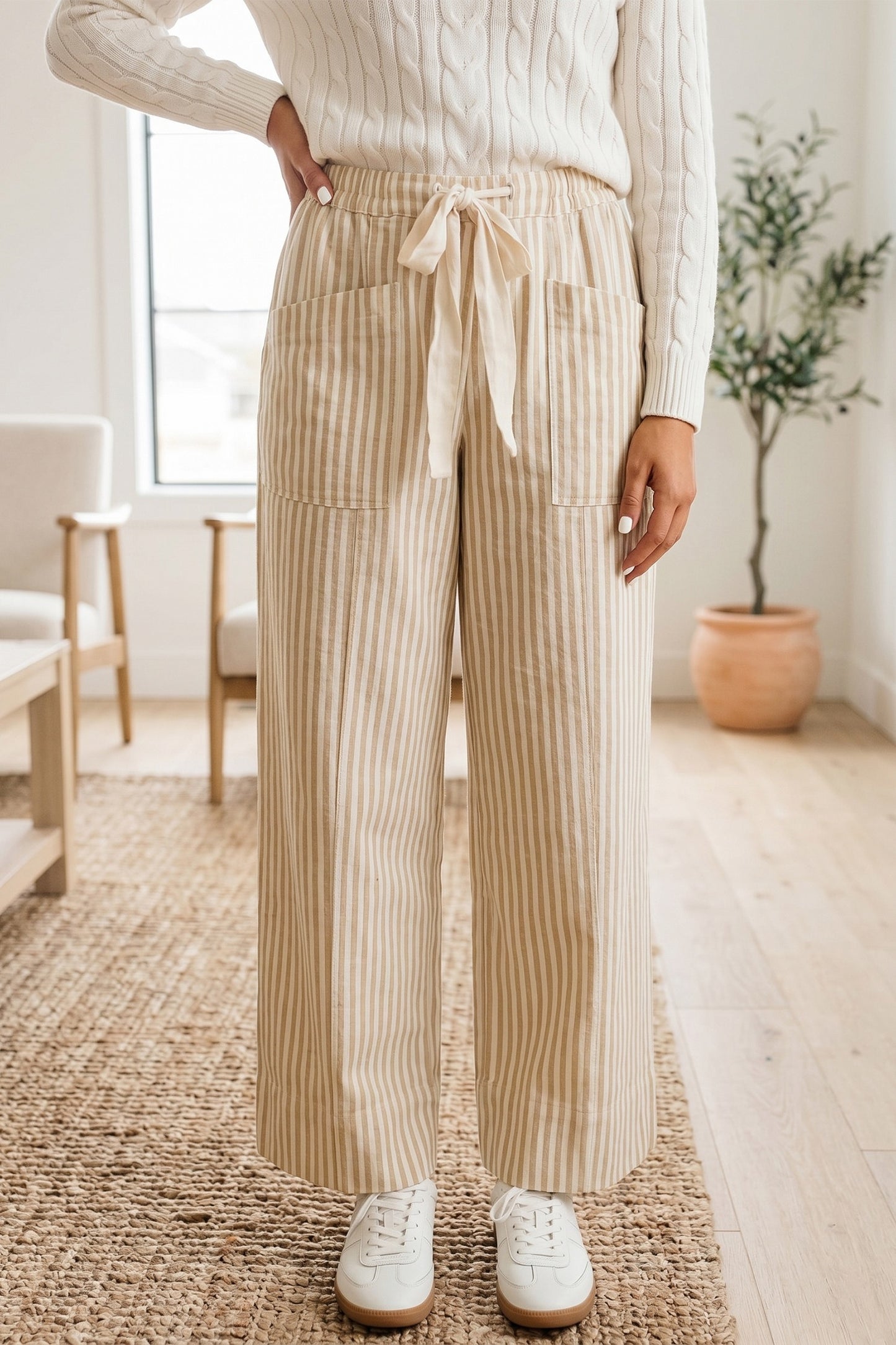 Apricot Strip ribbon tie pant