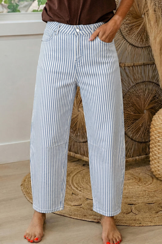 Blue stripe barrel pant