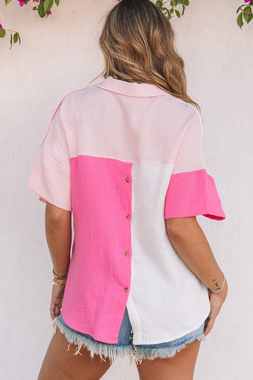 Rose Collar Color Block Top
