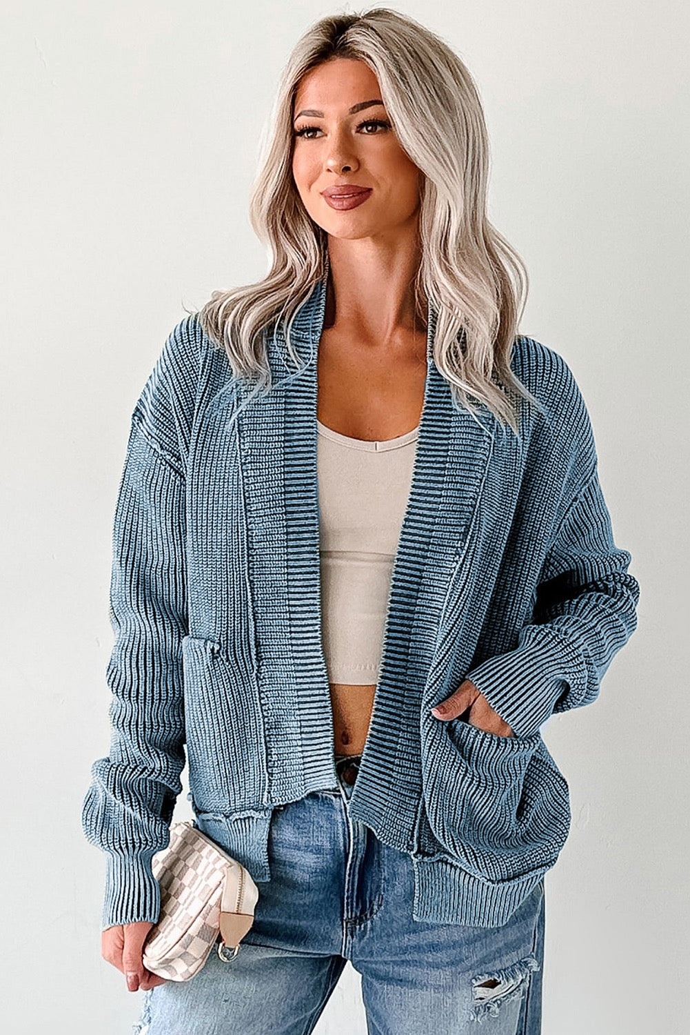 Mineral Wash exposed seam Cardi