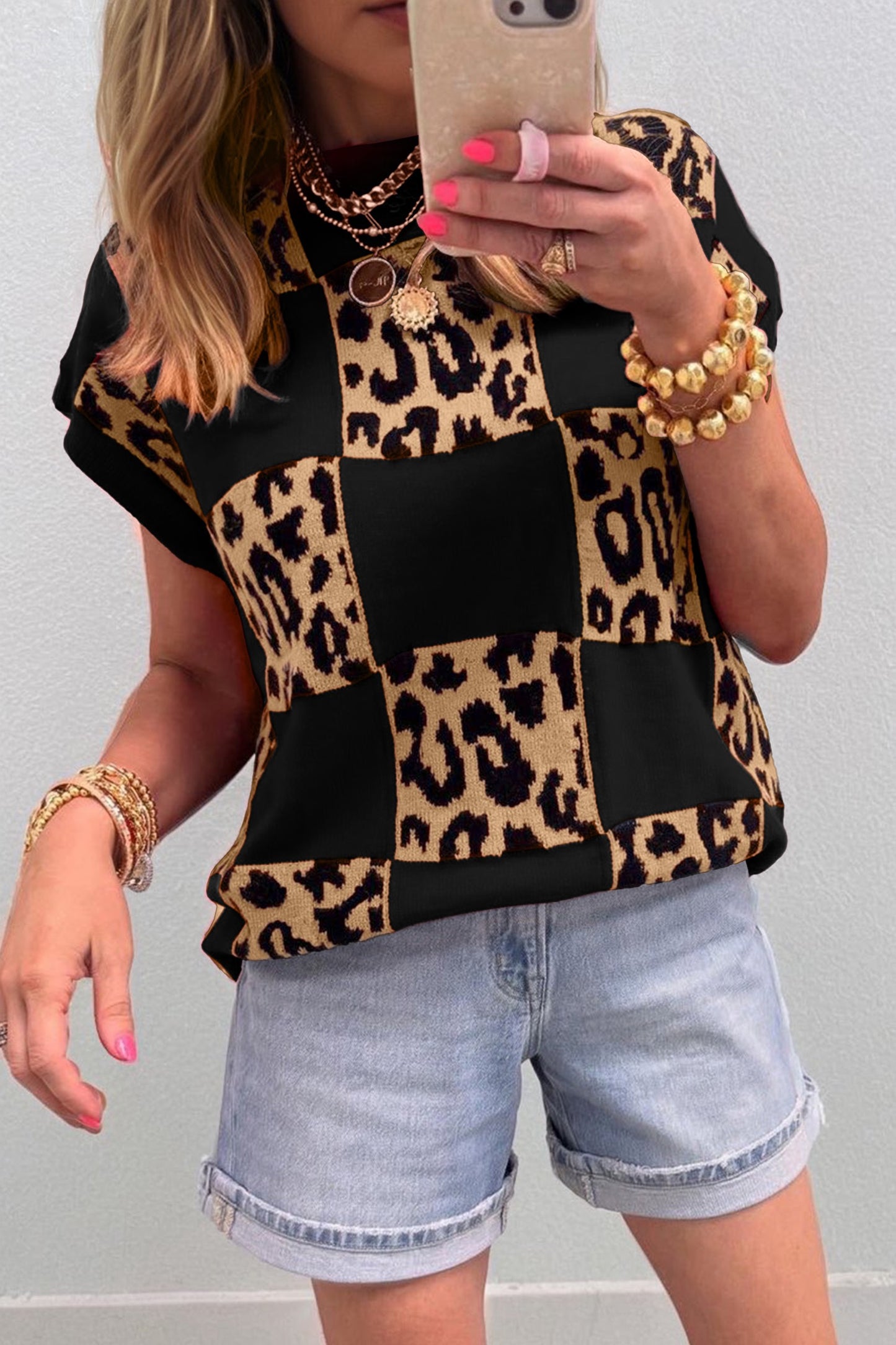 Leopard Check Sweater