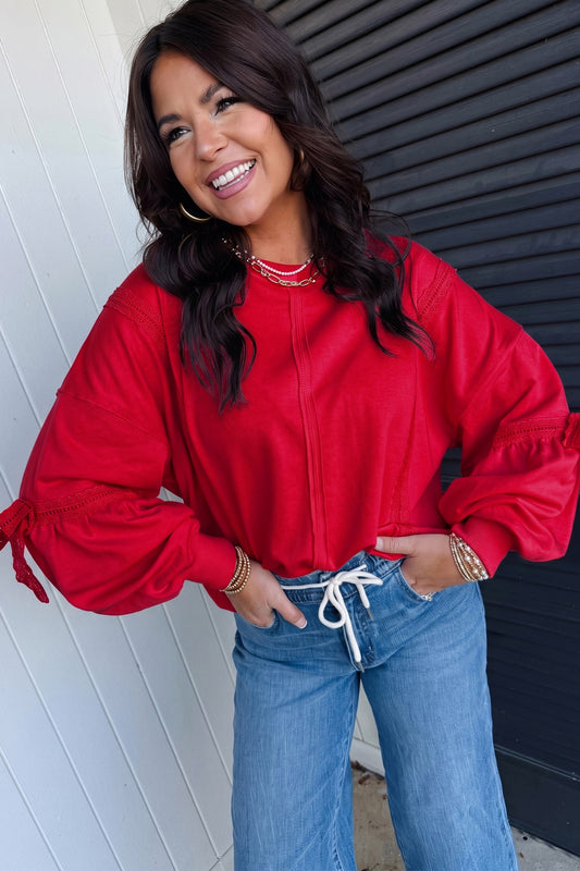 Fiery Red Raw Seam Top