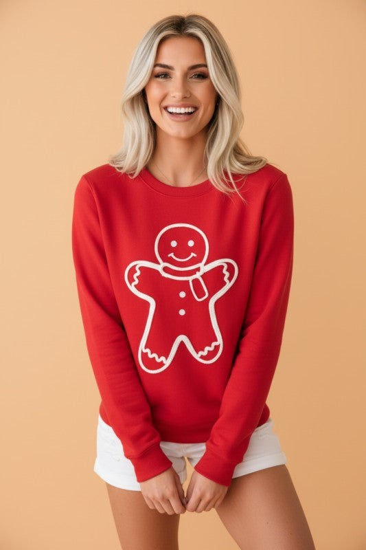 Embroidered gingerbread man sweater