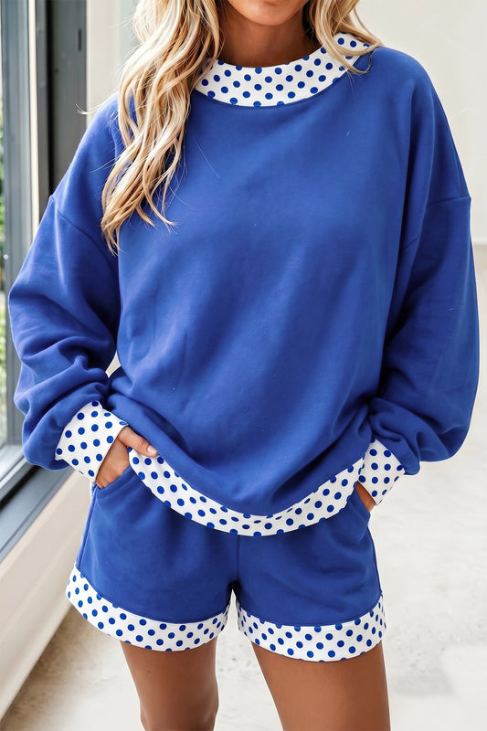 Blue and white polkadot pullover set