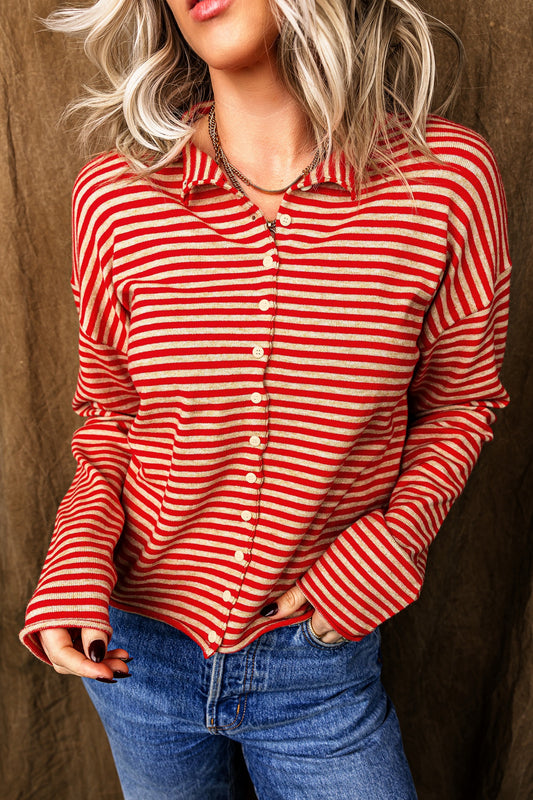 Red Stripe Long Sleeve Cardigan