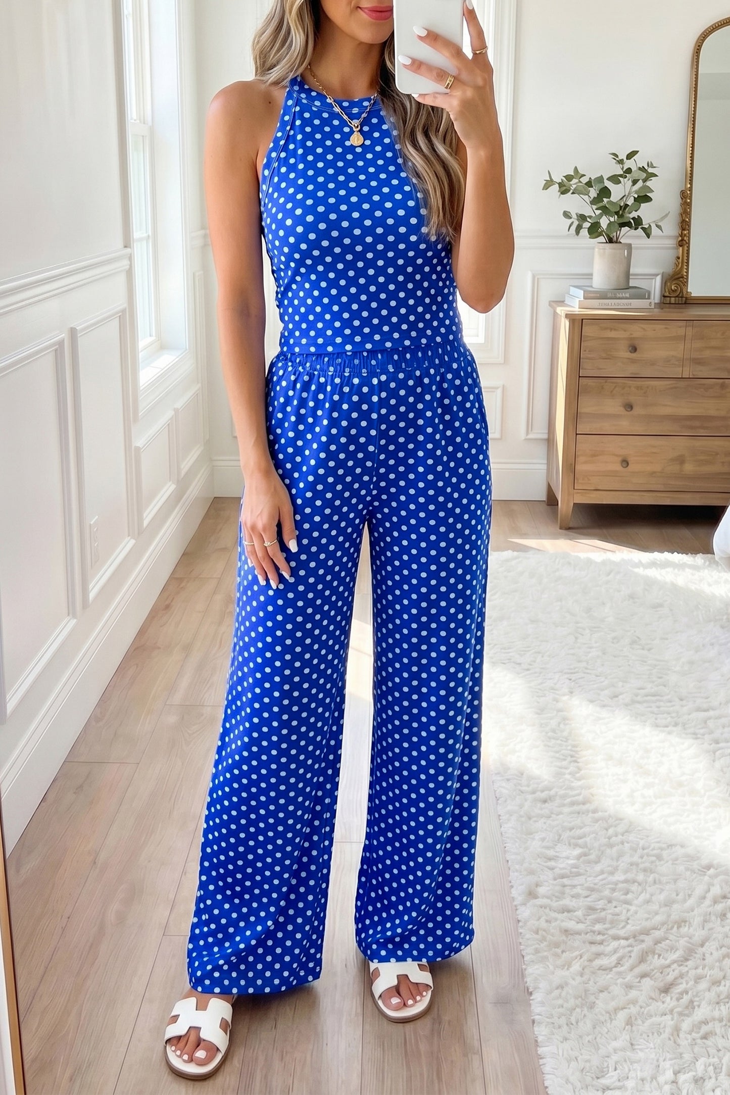 Blue and White Polka Dot Slim Set