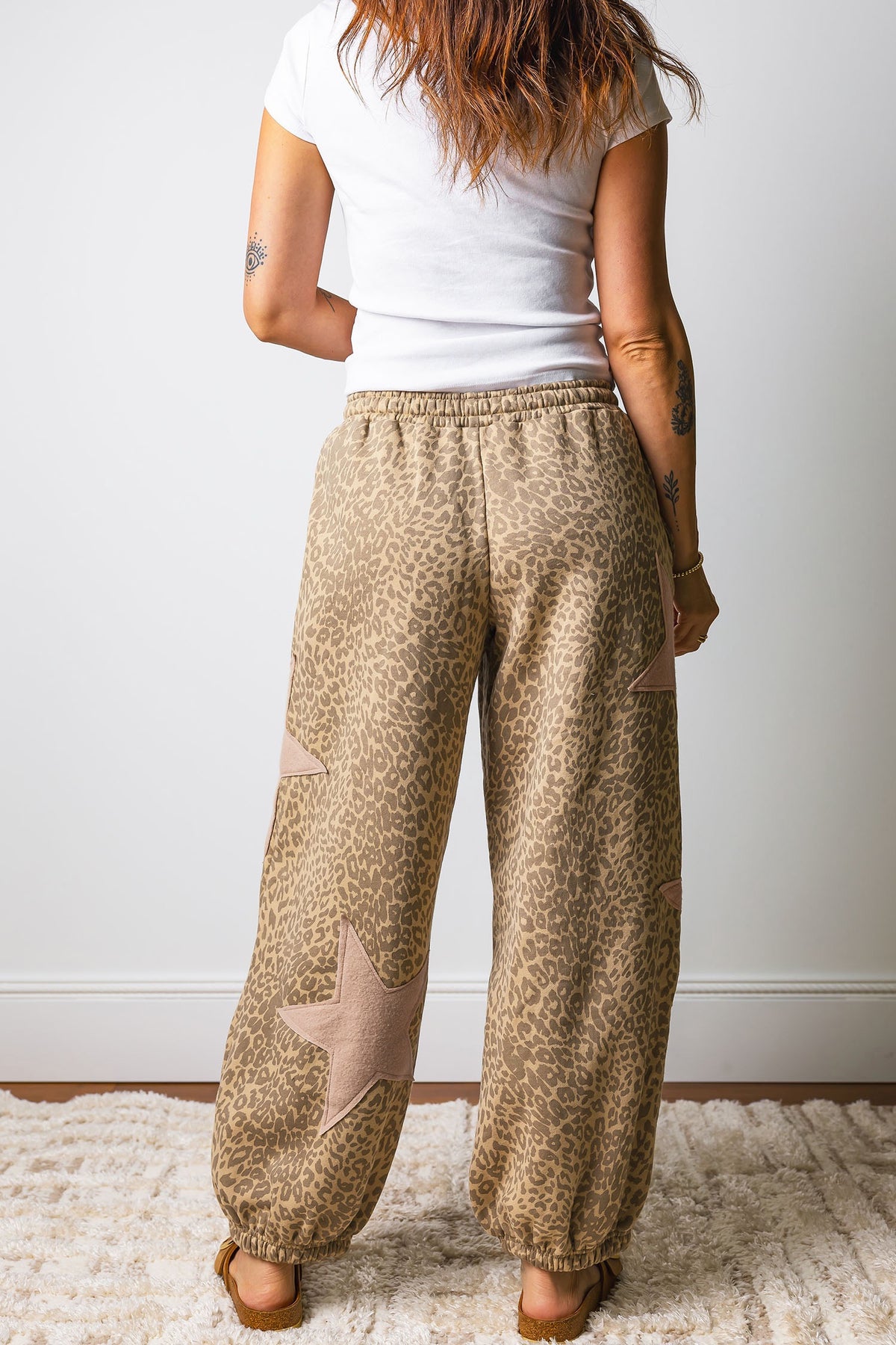 Khaki Leopard Star jogger pants