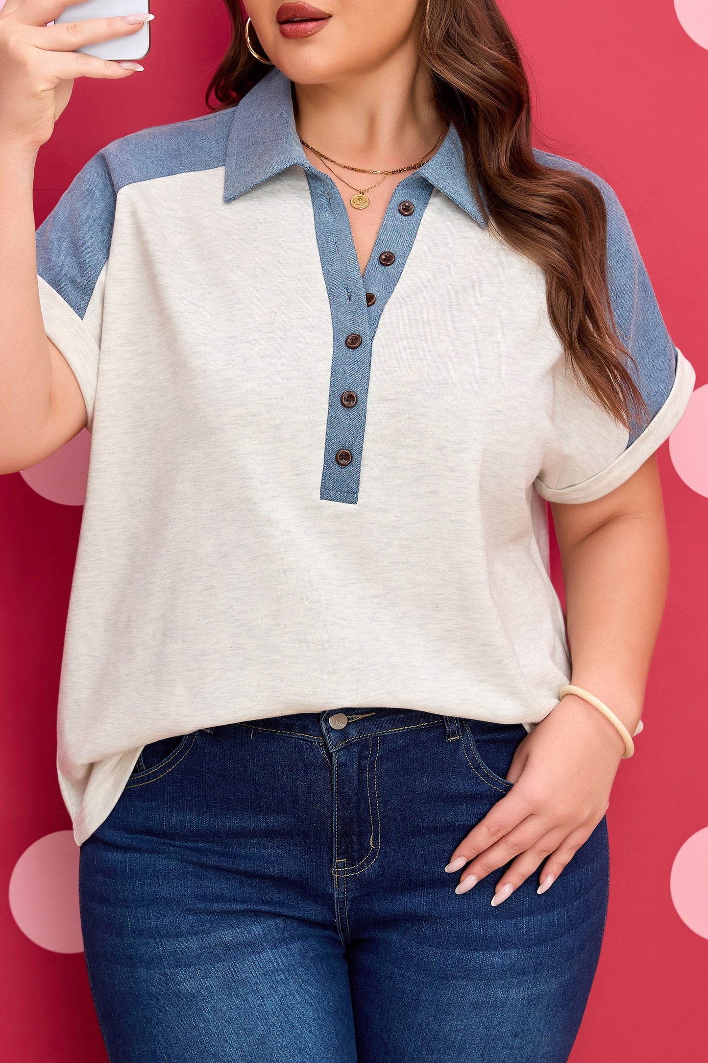 Contrast denim top Plus