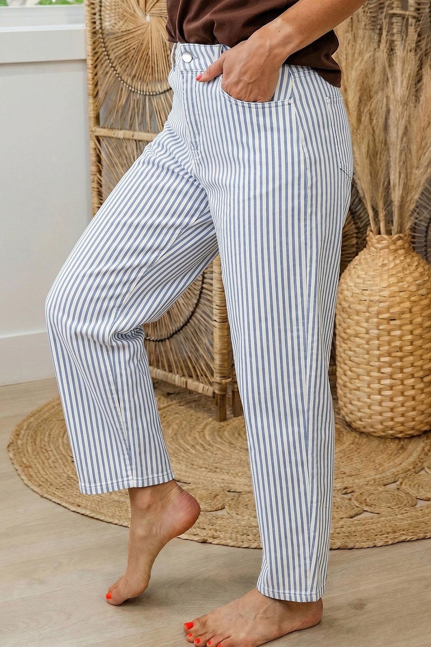 Blue stripe barrel pant
