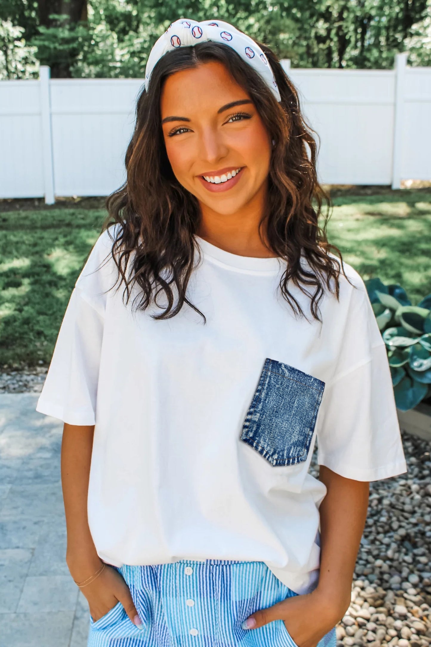 Color block denim pocket tee