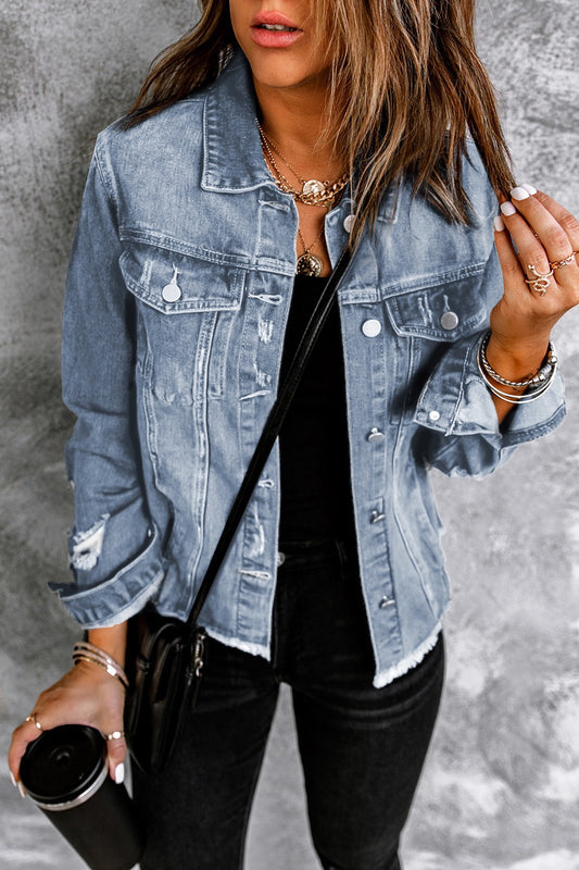 Sky blue lapel denim jacket