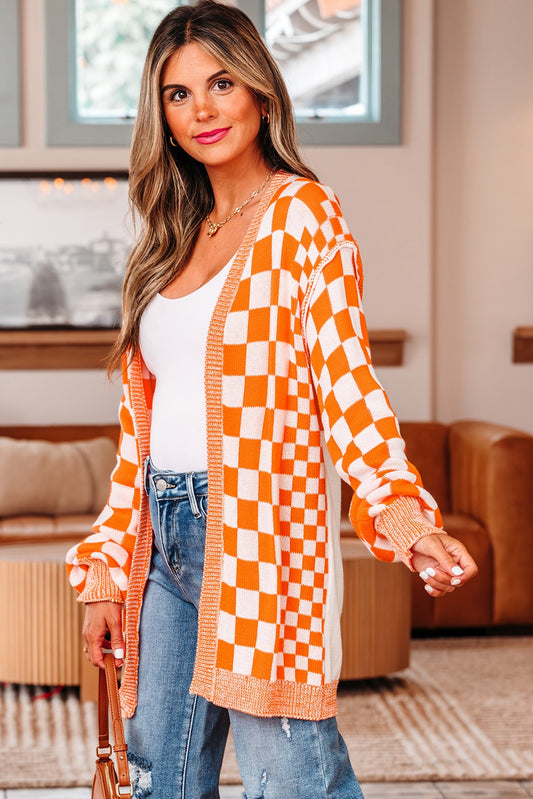 Open front cardigan checker