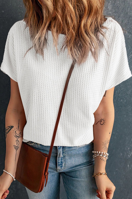 Boat neck waffle top