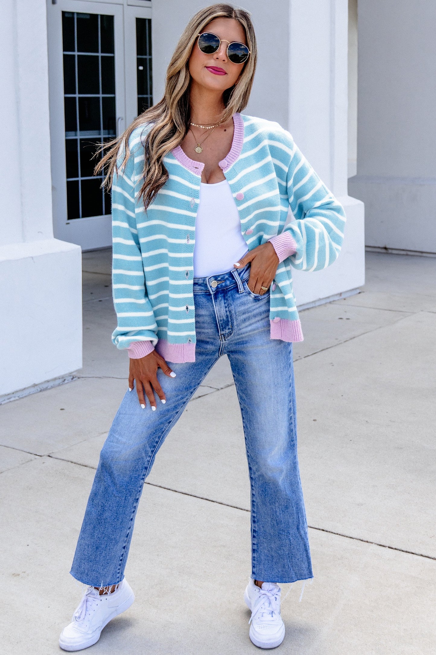Sky Blue Stripe Cardigan