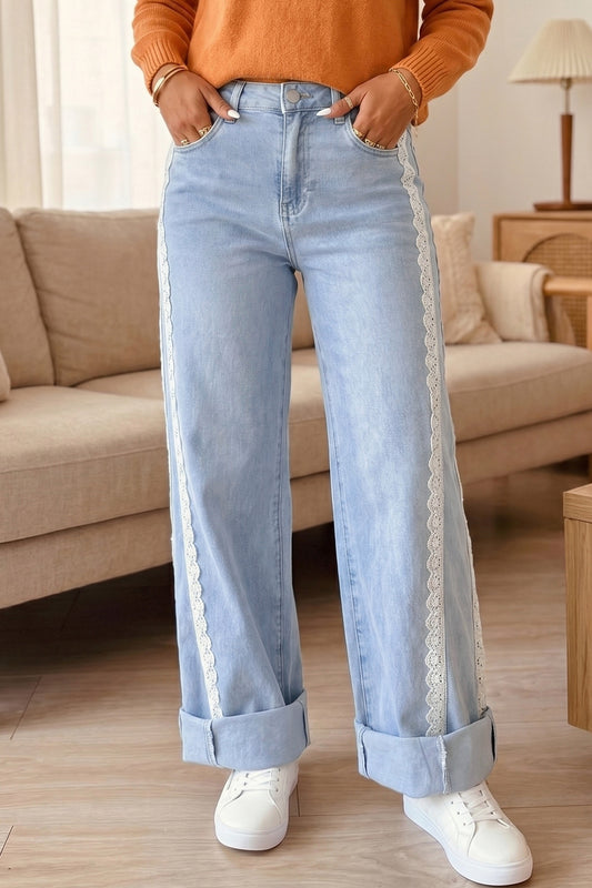 Beau blue lace trim jeans