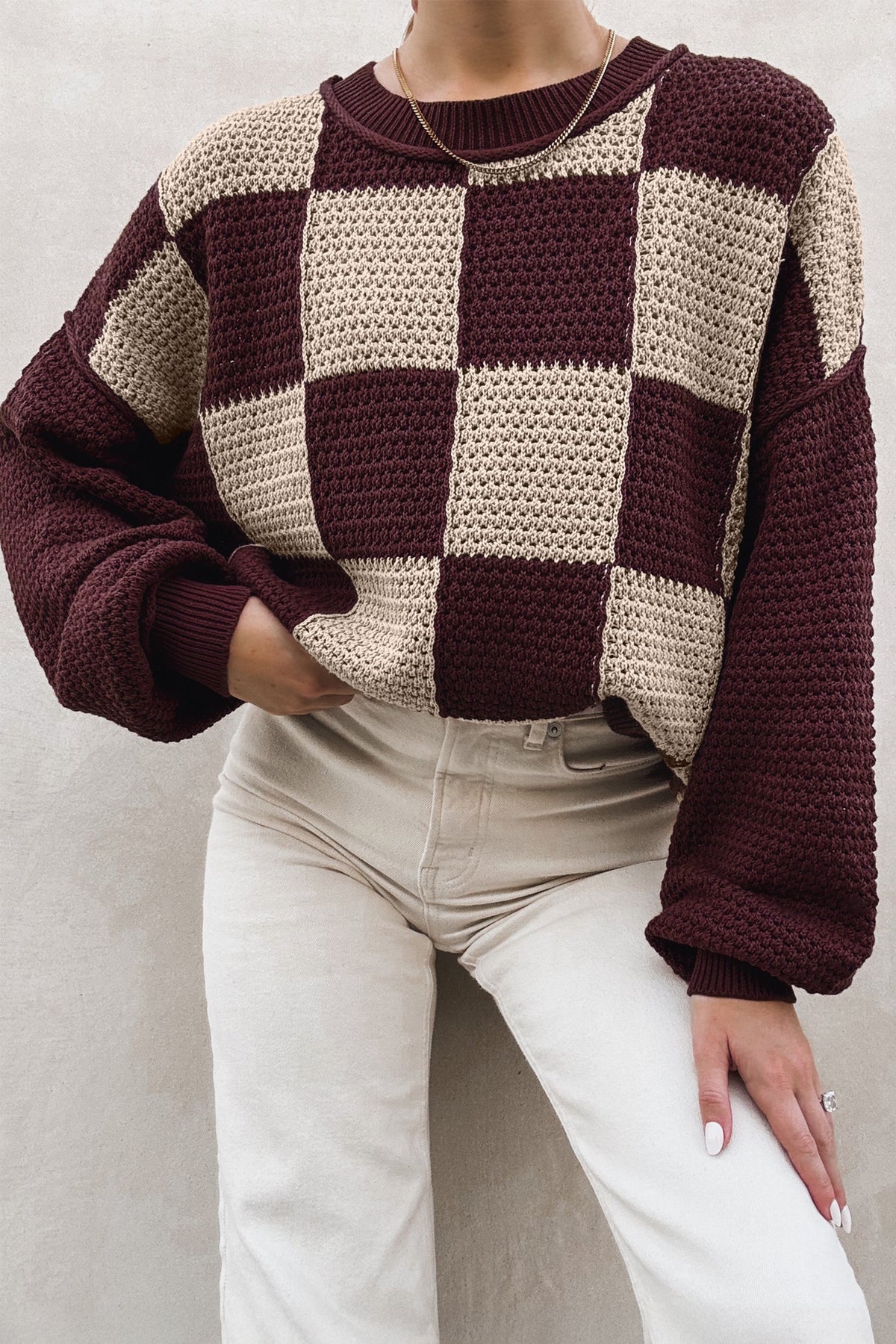 Brown Checked Sweater