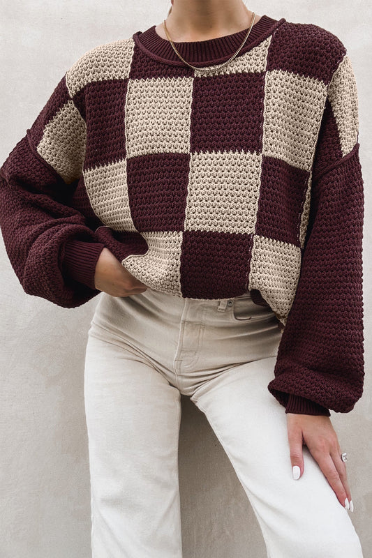 Brown Checked Sweater