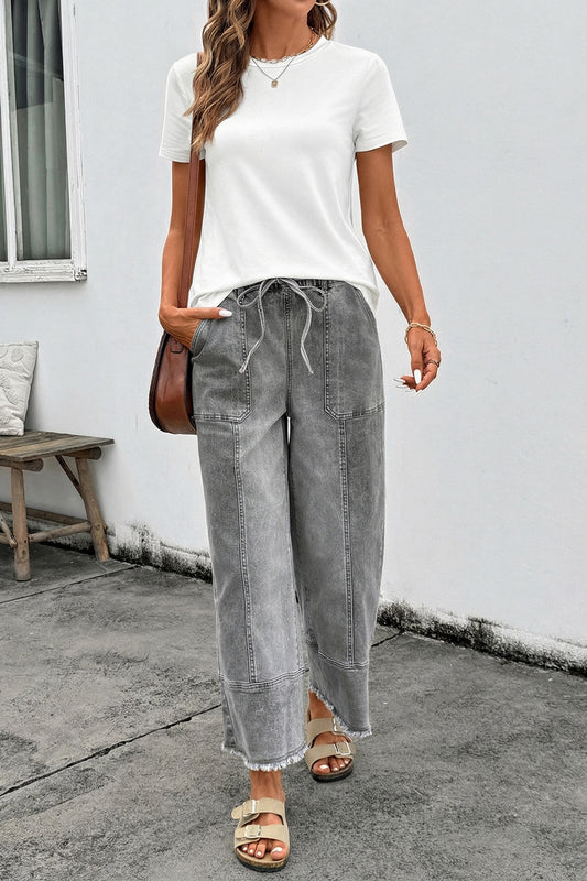 Gray Drawstring Denim Pants