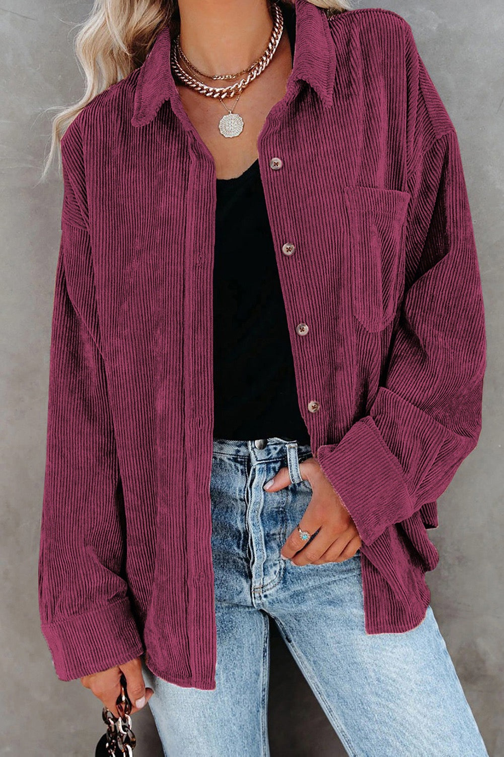 Wine corduroy button down