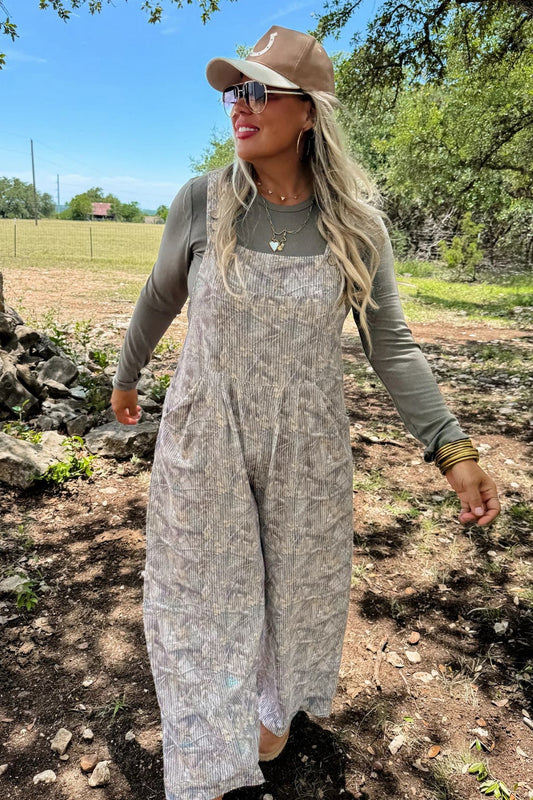 Brown Camouflage Twist Ribbed
Sleeveless Full-Length Casual Jumpsuit