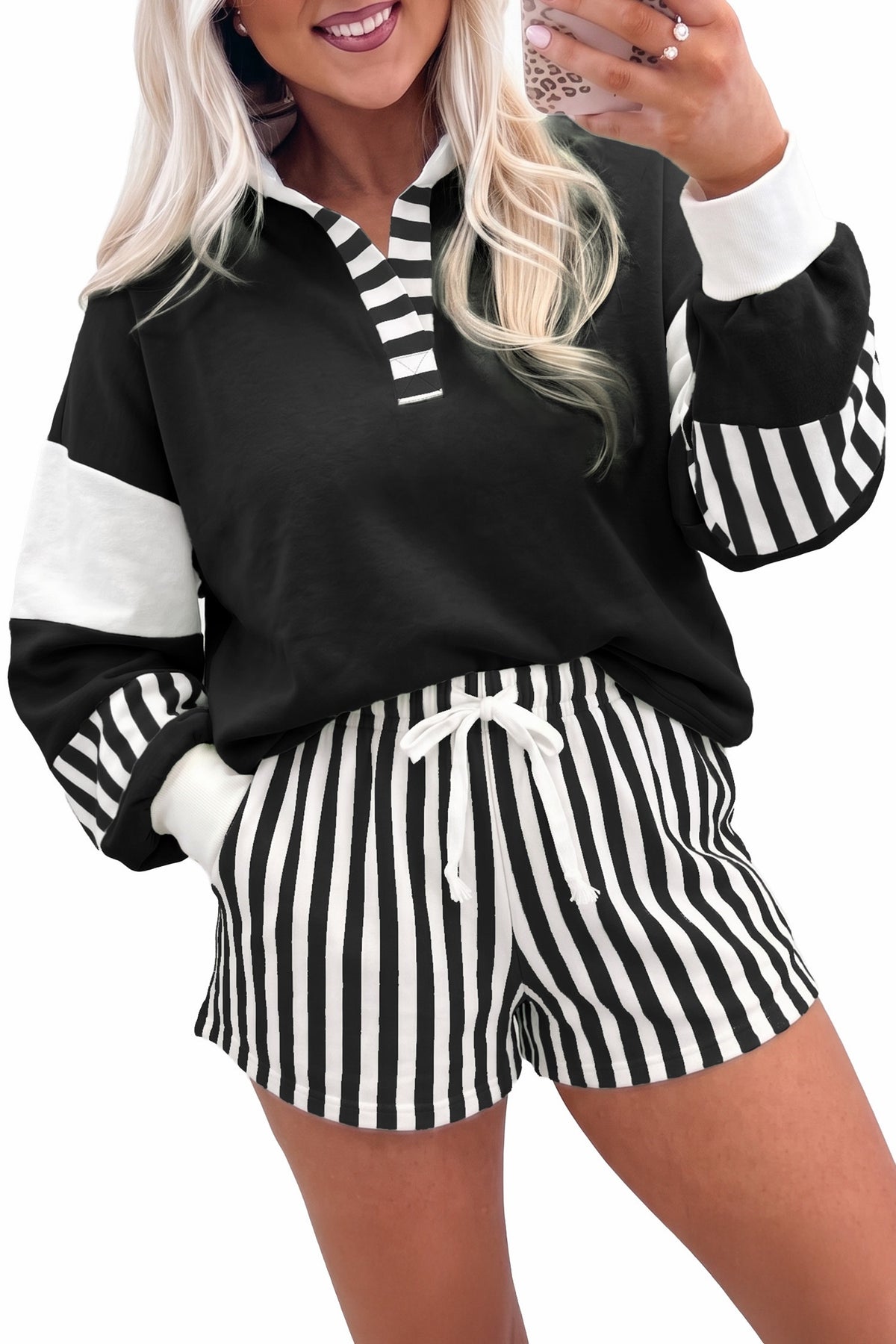 Black Stripe Pullover Set