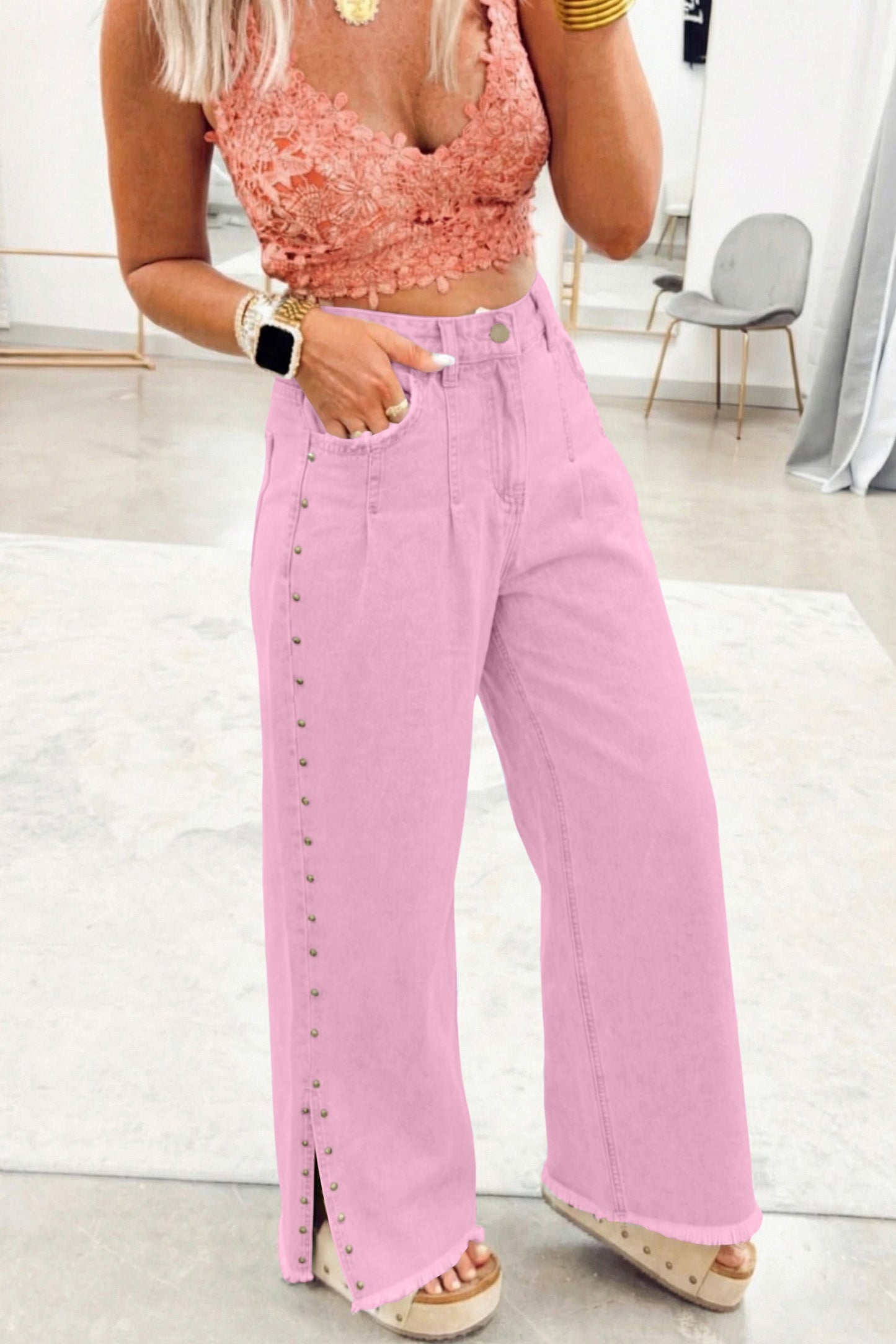 Pink Studded Jeans