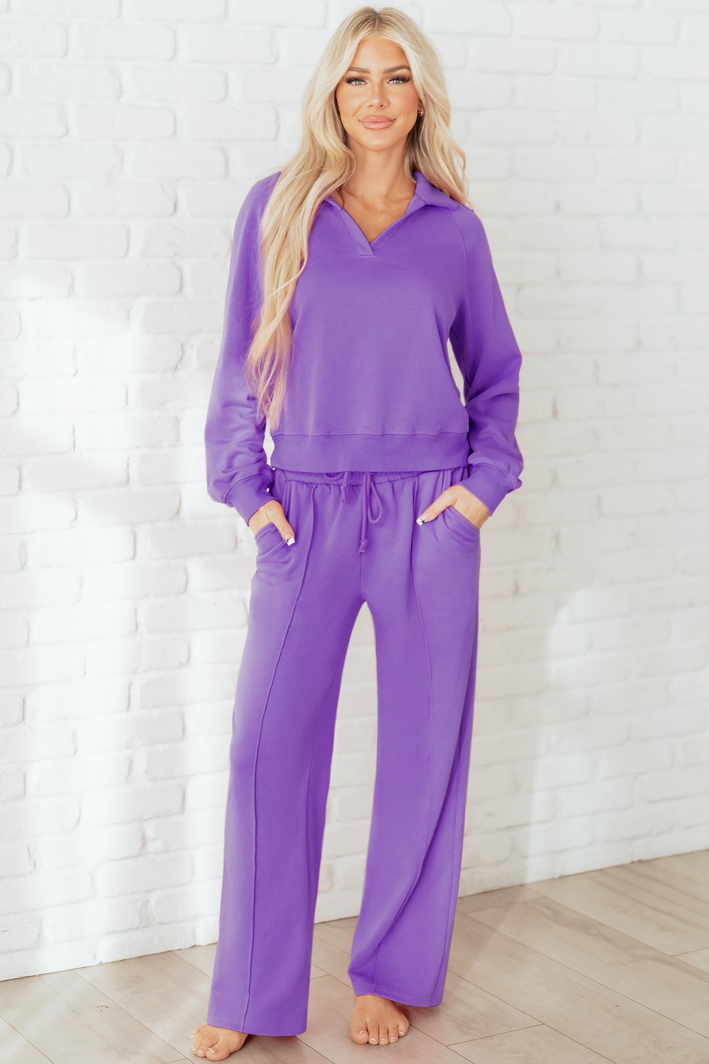 Purple Collared pullover Set