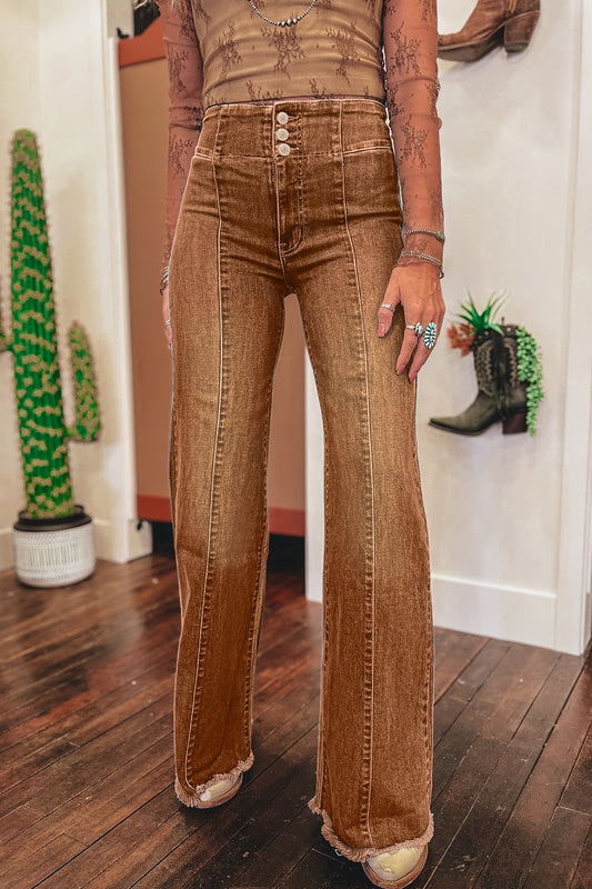 Coffee High Waist Flare Jeans