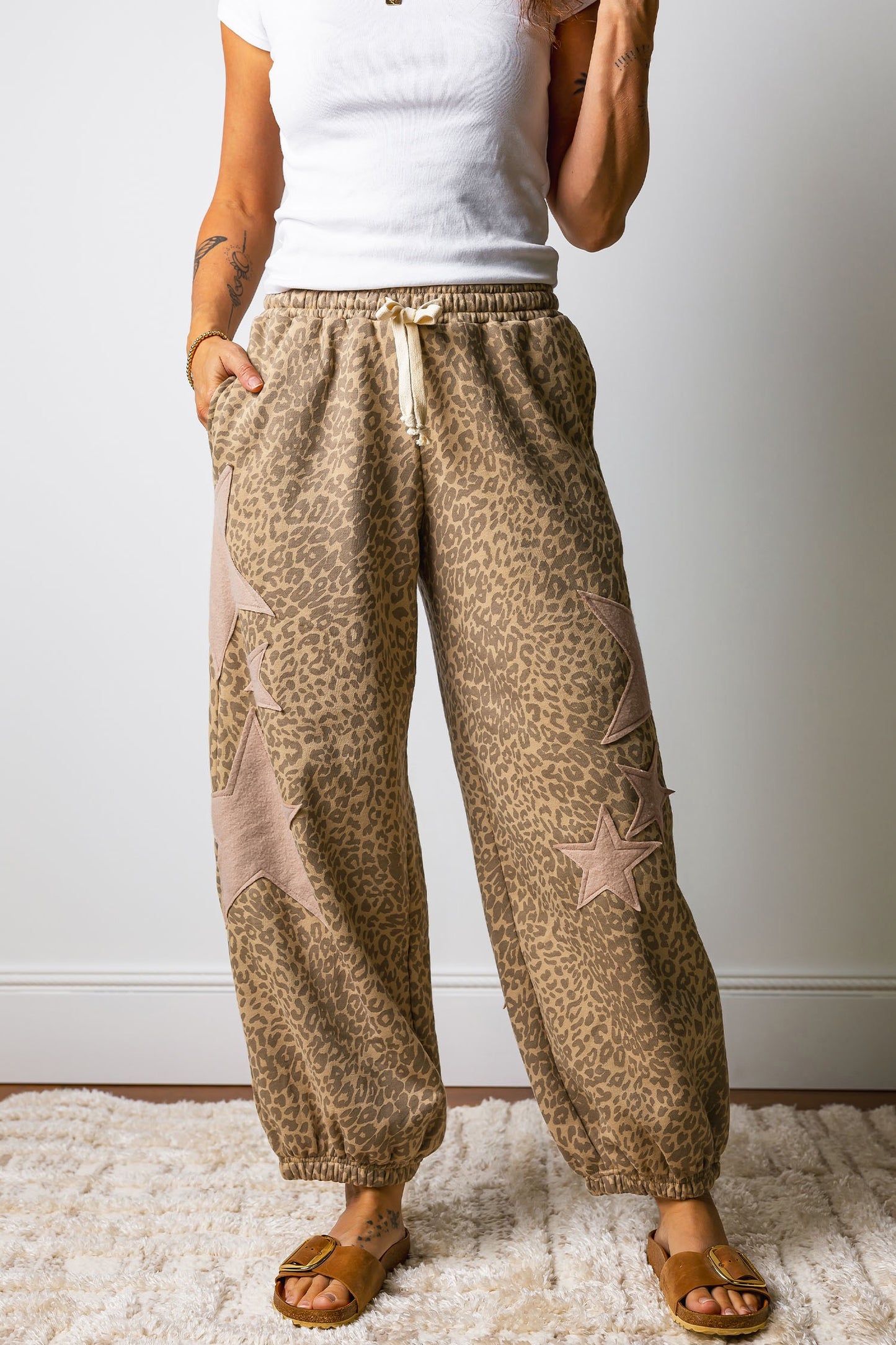 Khaki Leopard Star jogger pants
