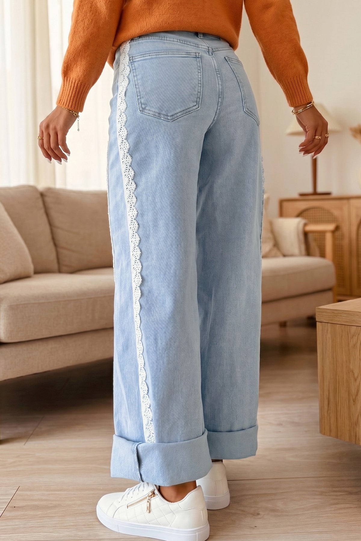 Beau blue lace trim jeans