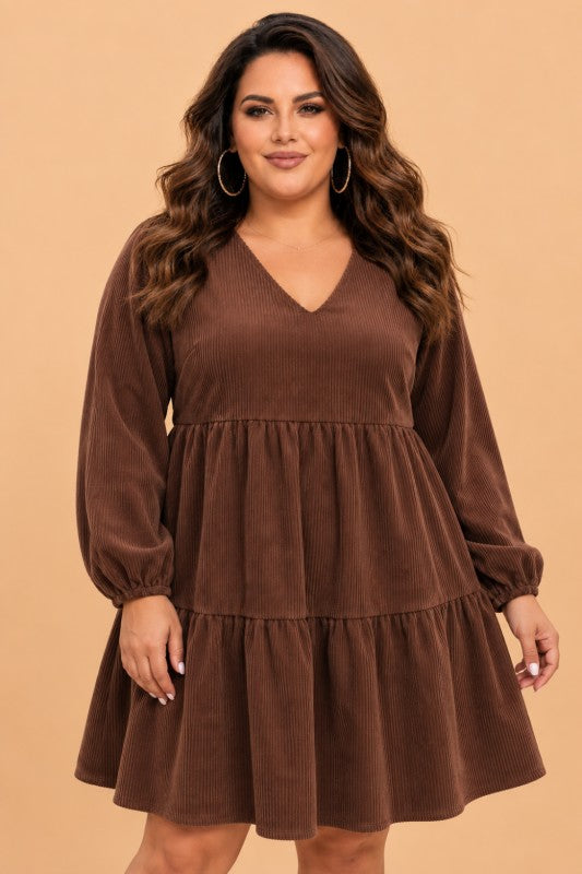 Coffee corduroy dress
