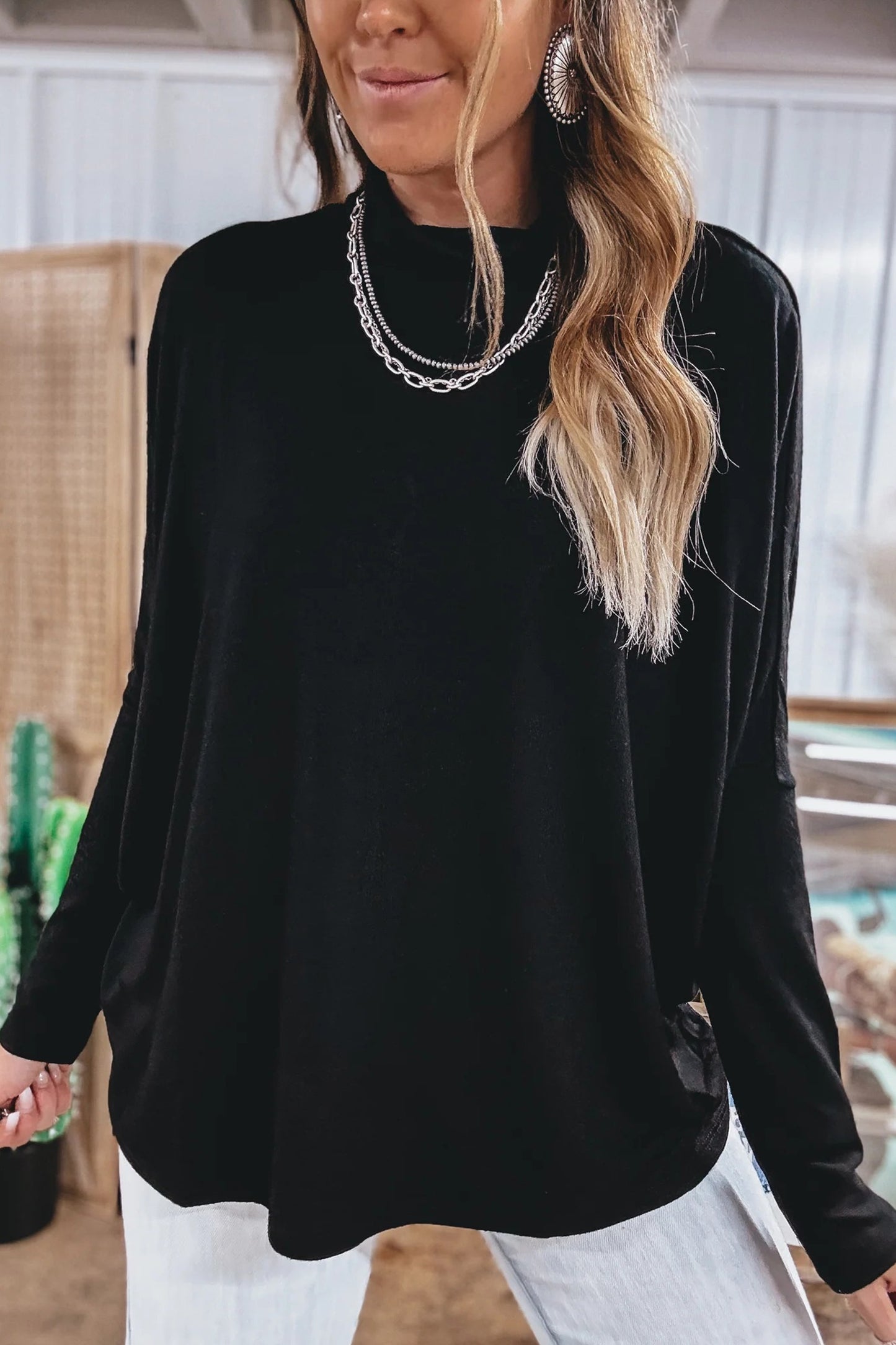 High neck loose Long Sleeve Top