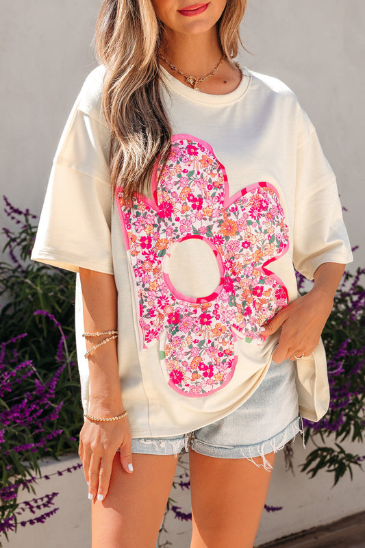 Patched Floral Oversized Tee