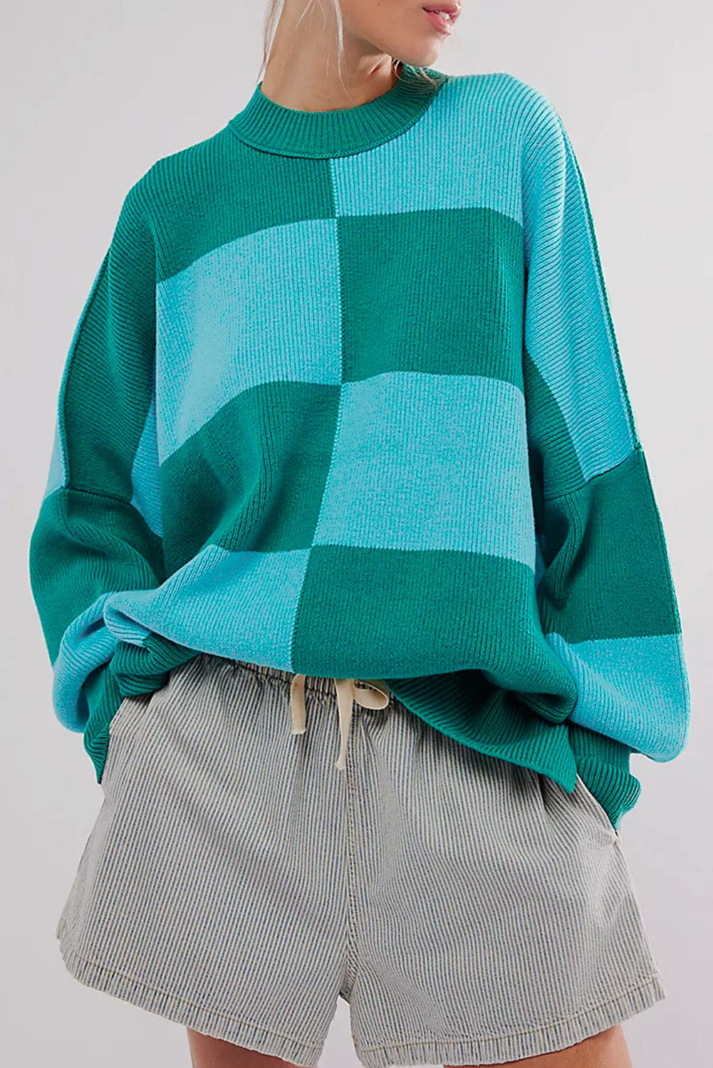 Green Checkered Oversized Sweater