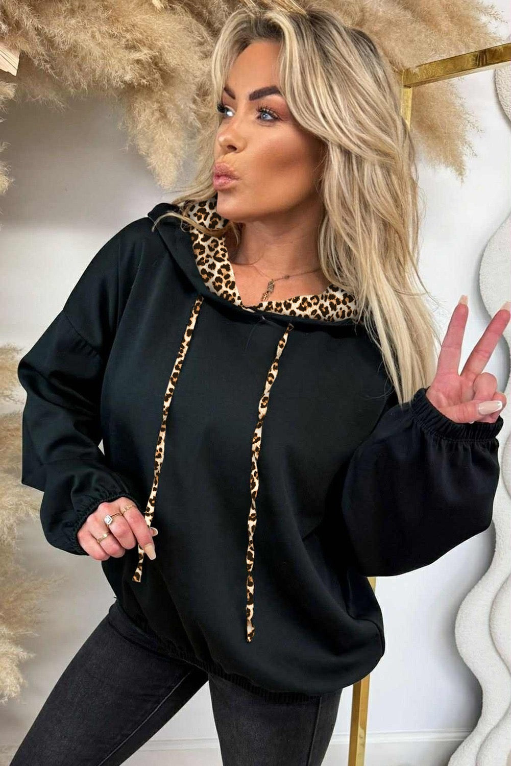 Leopard contrast hoodie