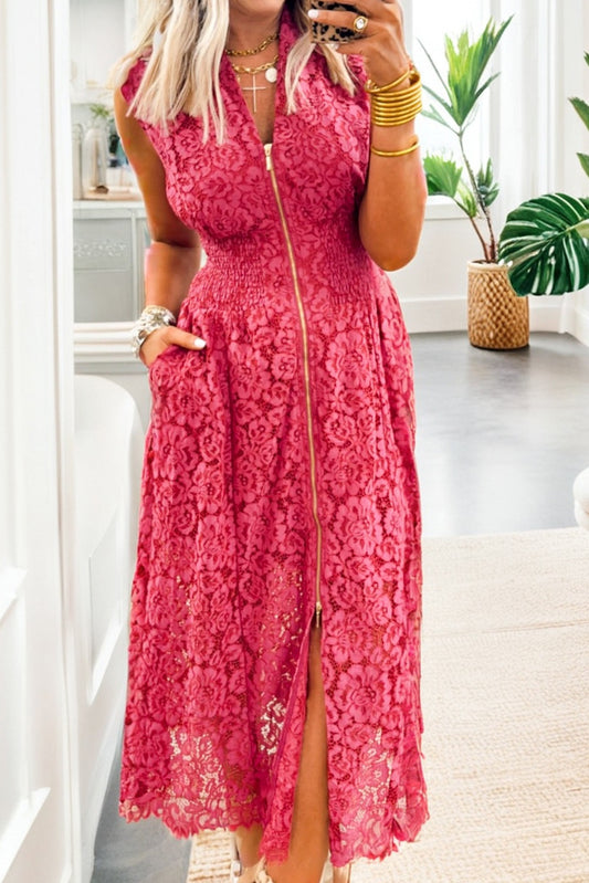 Coral Lace Overlay Dress