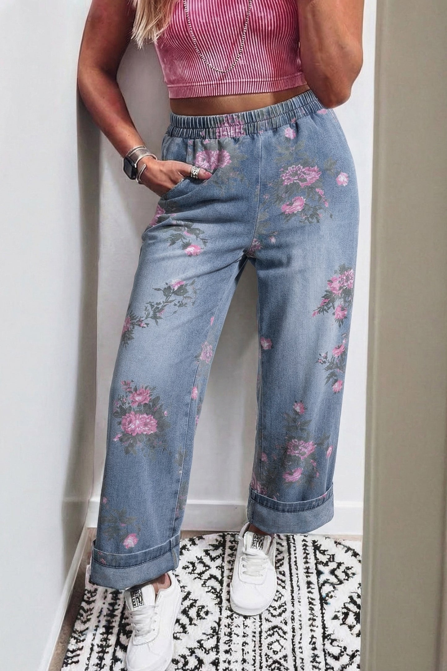 Beau Floral Pull On Jeans