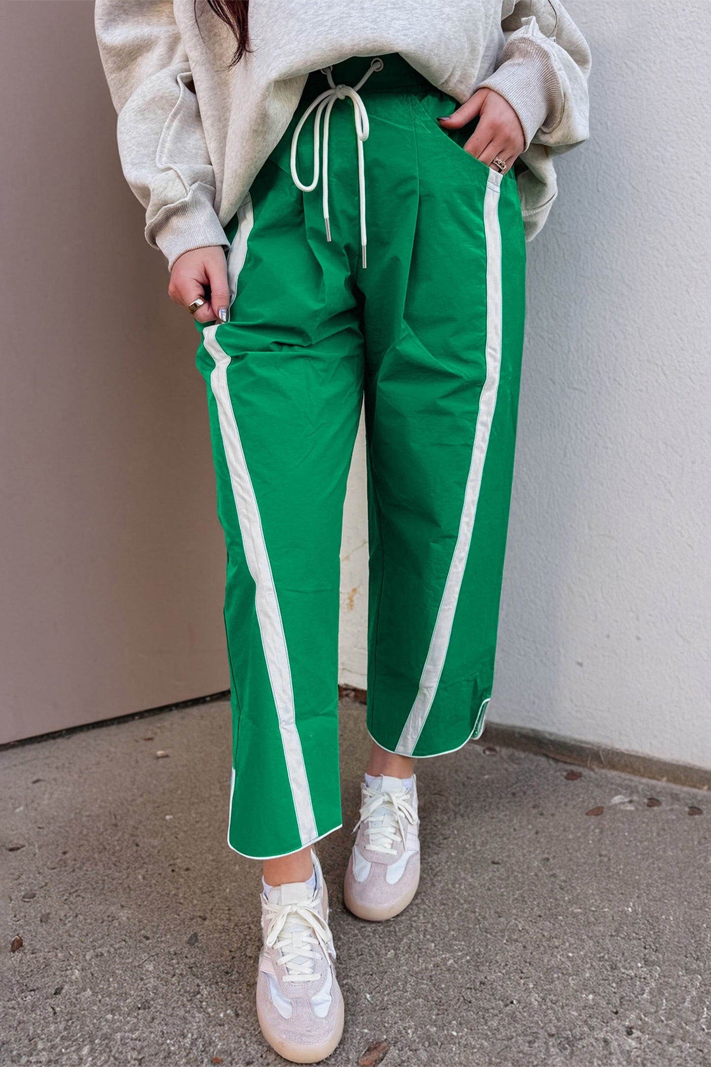 Green smocked waist cropped pants