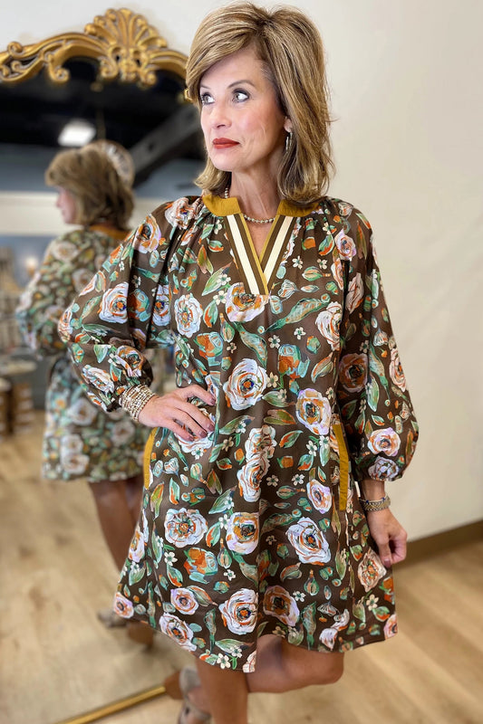 Brown Floral Print Dress