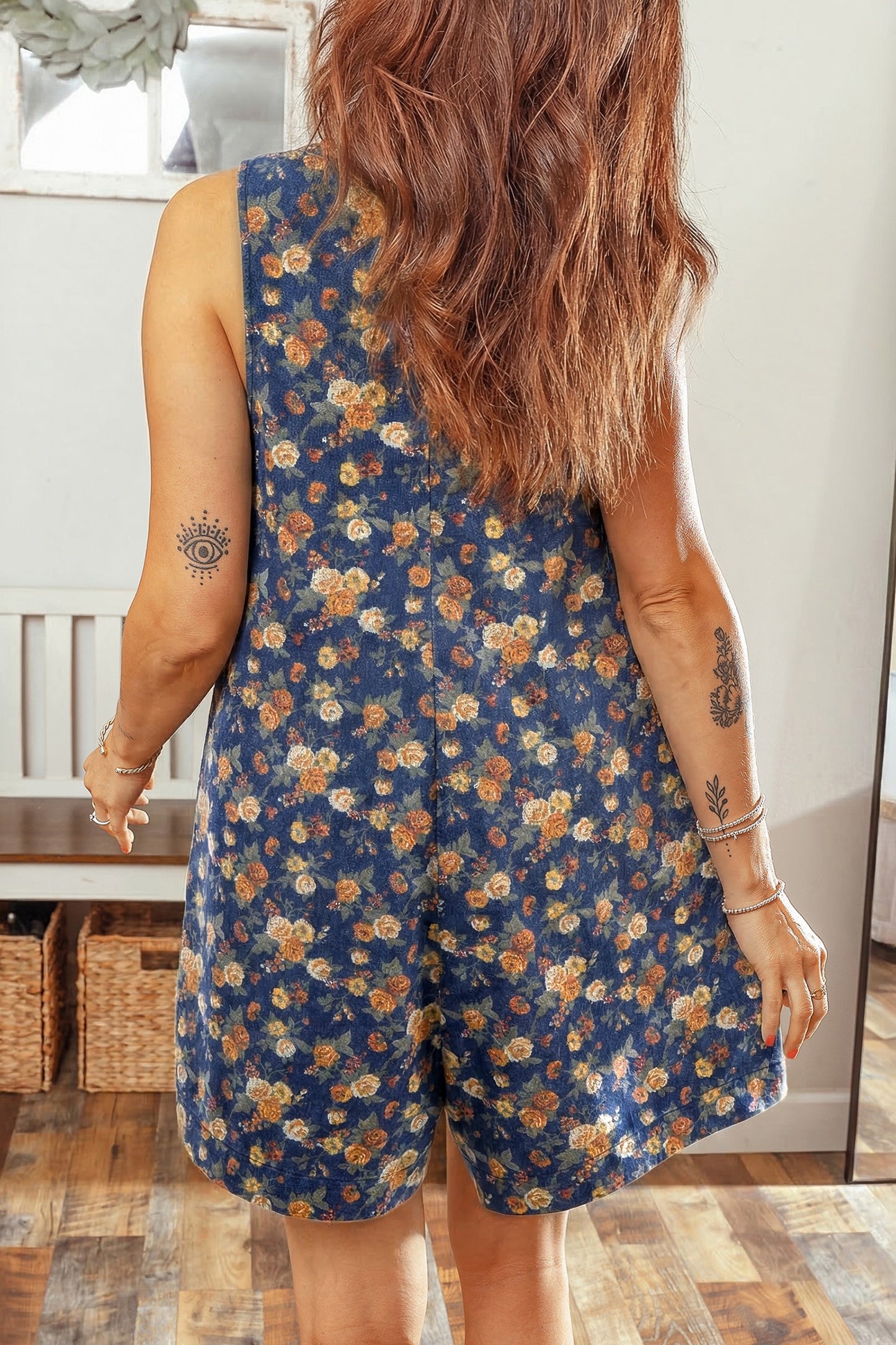 Pleated Loose Denim Romper